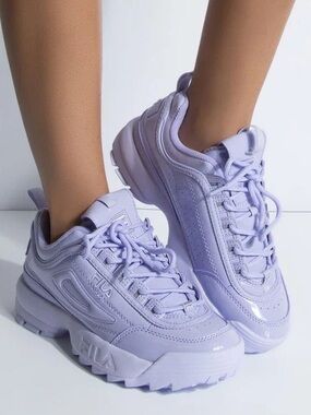 Fila Disruptor II Premium Patent Sneaker Lilac Lavender Purple Womens 6 Platform